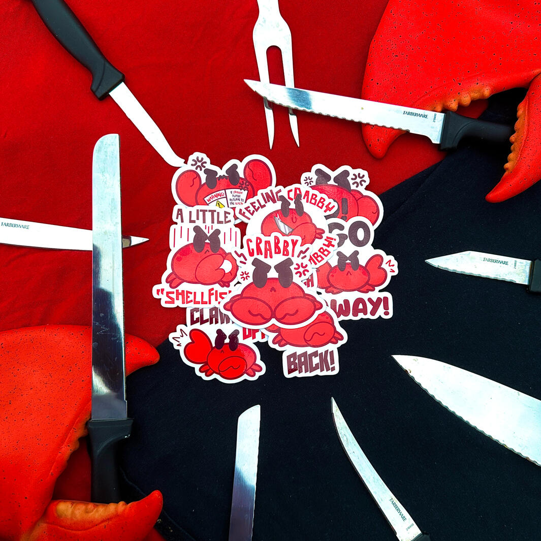 Crabby Sticker Pack featuring eight 3 in. vinyl stickers.